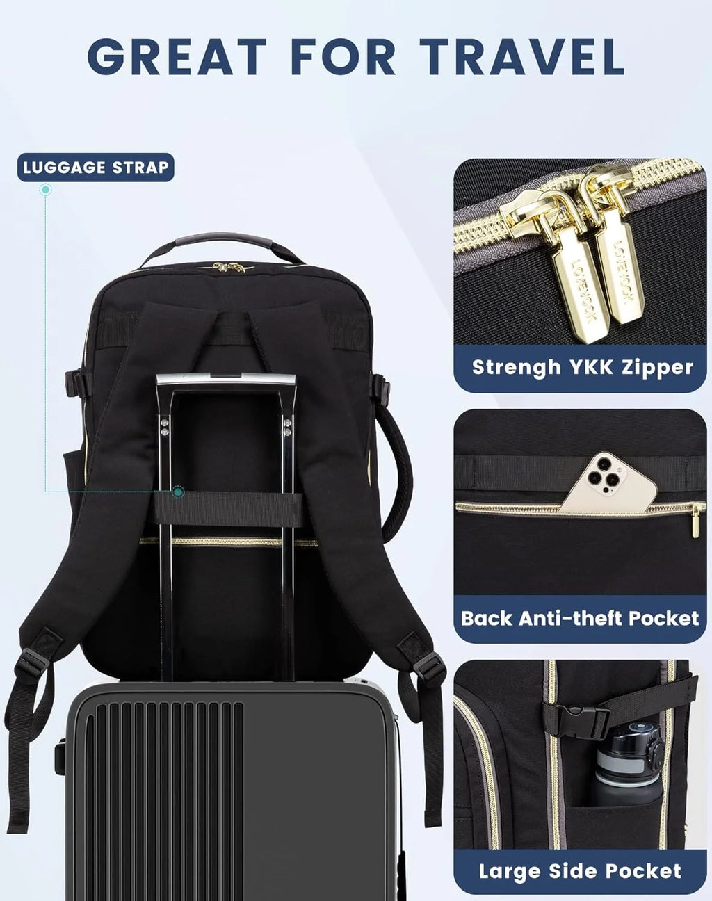 Travel Luggage Backpack,Laptop Backpack for Women 17.3",40L Waterproof Carry-On Business Daypack Flight Approved Large Weekender Overnight Bag with 3 Packing Cubes