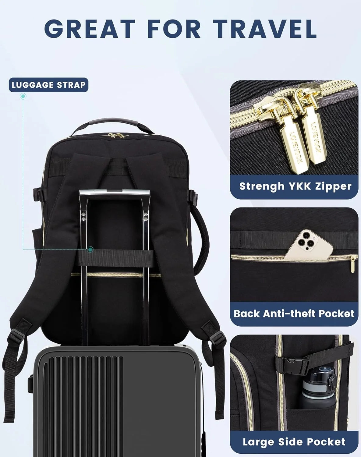 Travel Luggage Backpack,Laptop Backpack for Women 17.3",40L Waterproof Carry-On Business Daypack Flight Approved Large Weekender Overnight Bag with 3 Packing Cubes