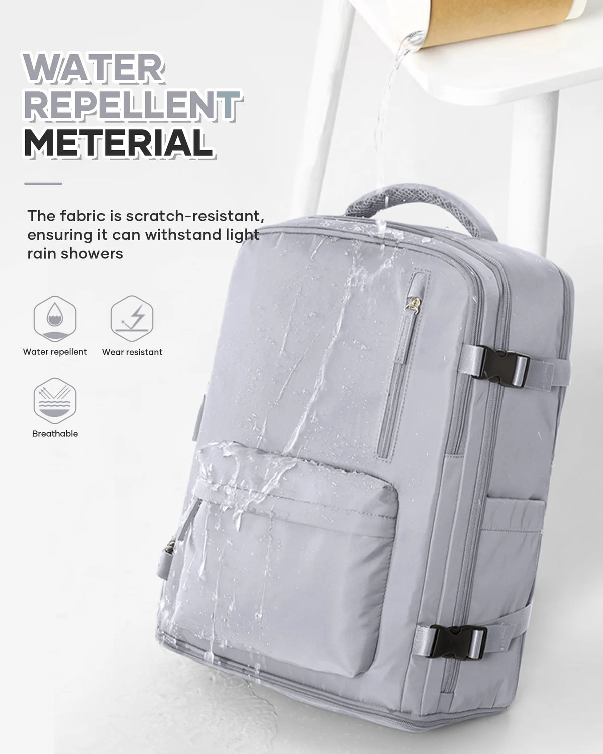 Large Backpack for Women Men, Carry on Backpack for Everydayon Airplane,Laptop Backpack with Shoe Compartment, Flight Approved Personal Item Bag Waterproof Luggage Backpack Grey