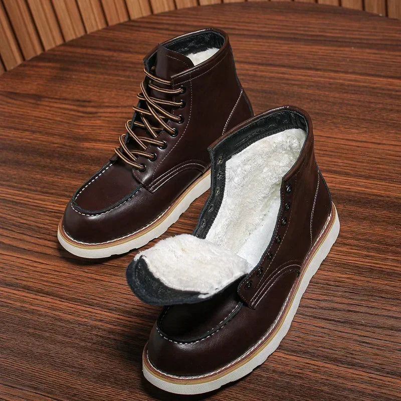 Red Black Winter Mens Shoes Desert Keep Warm Vintage Culture Rookie Mens Boots Motorcycle Boots Western Work