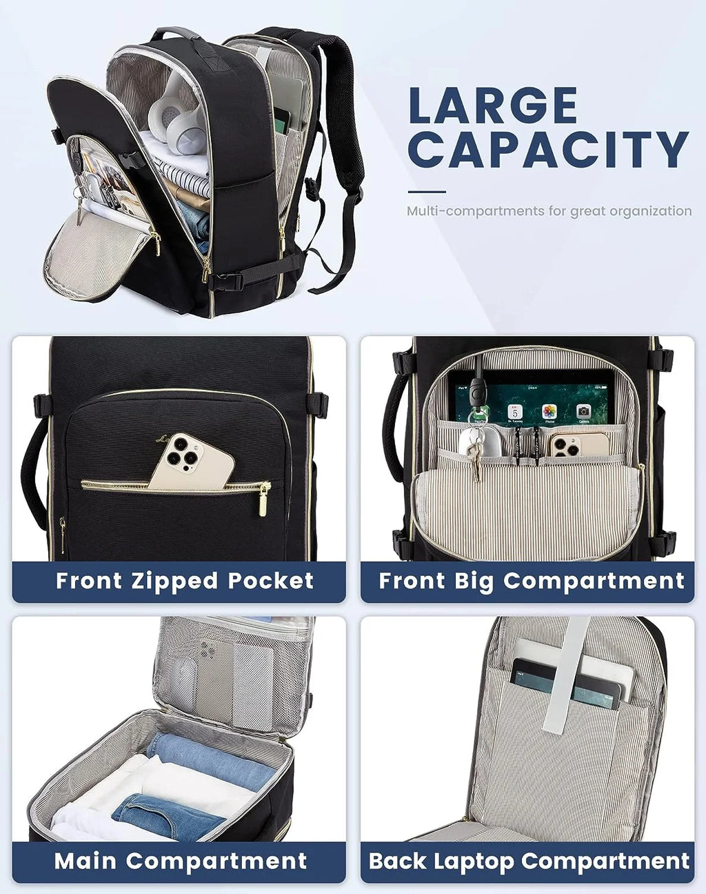 Travel Luggage Backpack,Laptop Backpack for Women 17.3",40L Waterproof Carry-On Business Daypack Flight Approved Large Weekender Overnight Bag with 3 Packing Cubes
