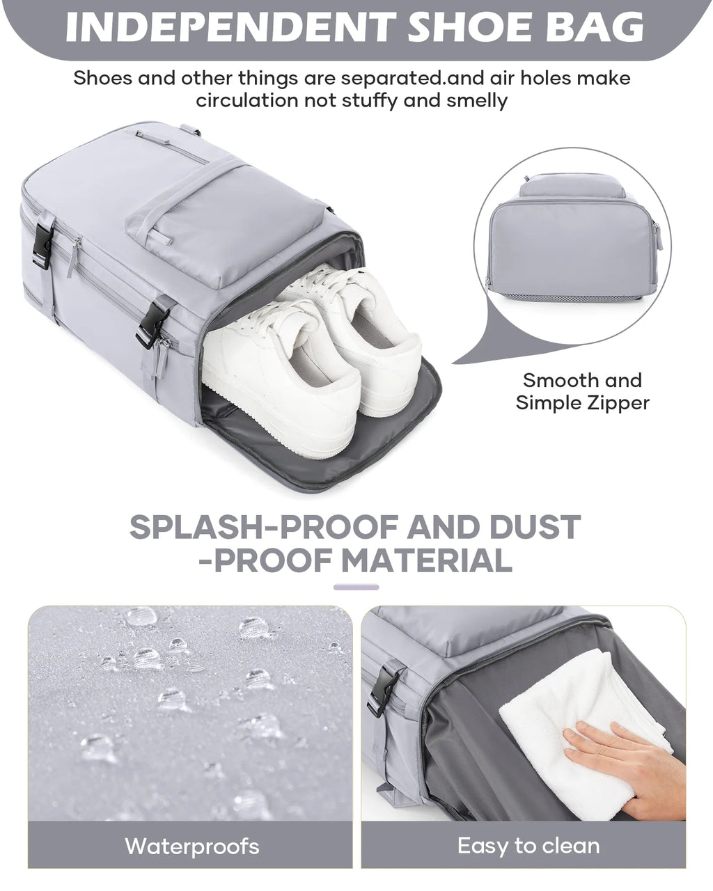 Large Backpack for Women Men, Carry on Backpack for Everydayon Airplane,Laptop Backpack with Shoe Compartment, Flight Approved Personal Item Bag Waterproof Luggage Backpack Grey
