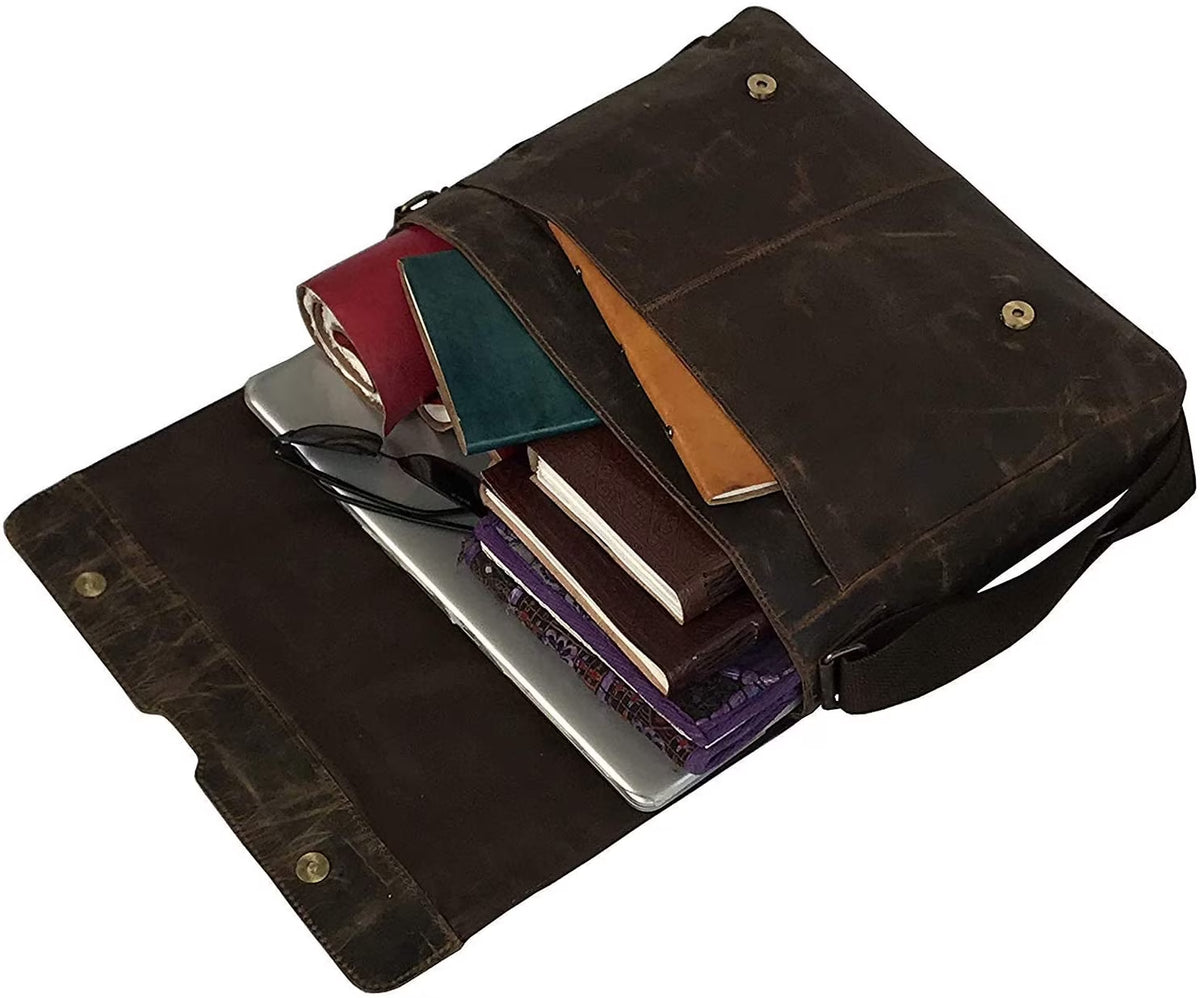 New  Adjustable Straps Vintage Leather 18 Inch Briefcase Shoulder Laptop Bag