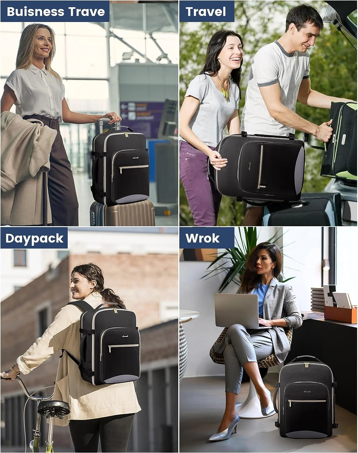 Travel Luggage Backpack,Laptop Backpack for Women 17.3",40L Waterproof Carry-On Business Daypack Flight Approved Large Weekender Overnight Bag with 3 Packing Cubes