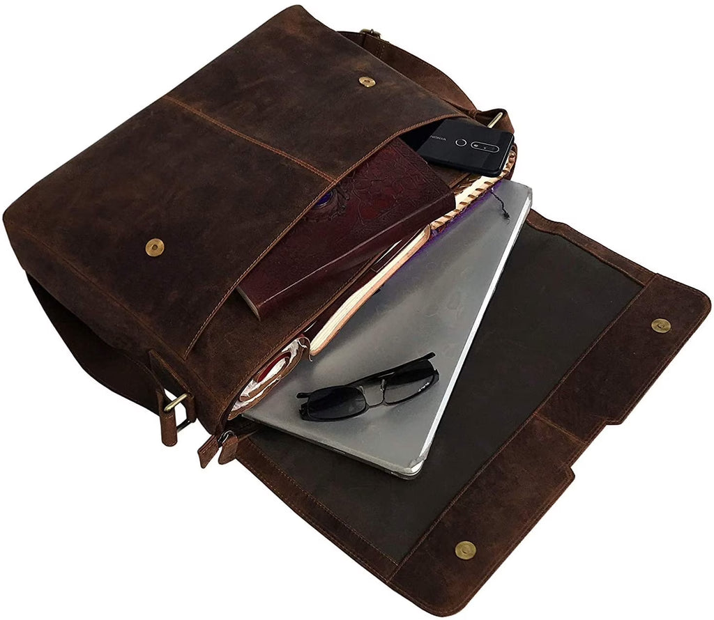 New  Adjustable Straps Vintage Leather 18 Inch Briefcase Shoulder Laptop Bag