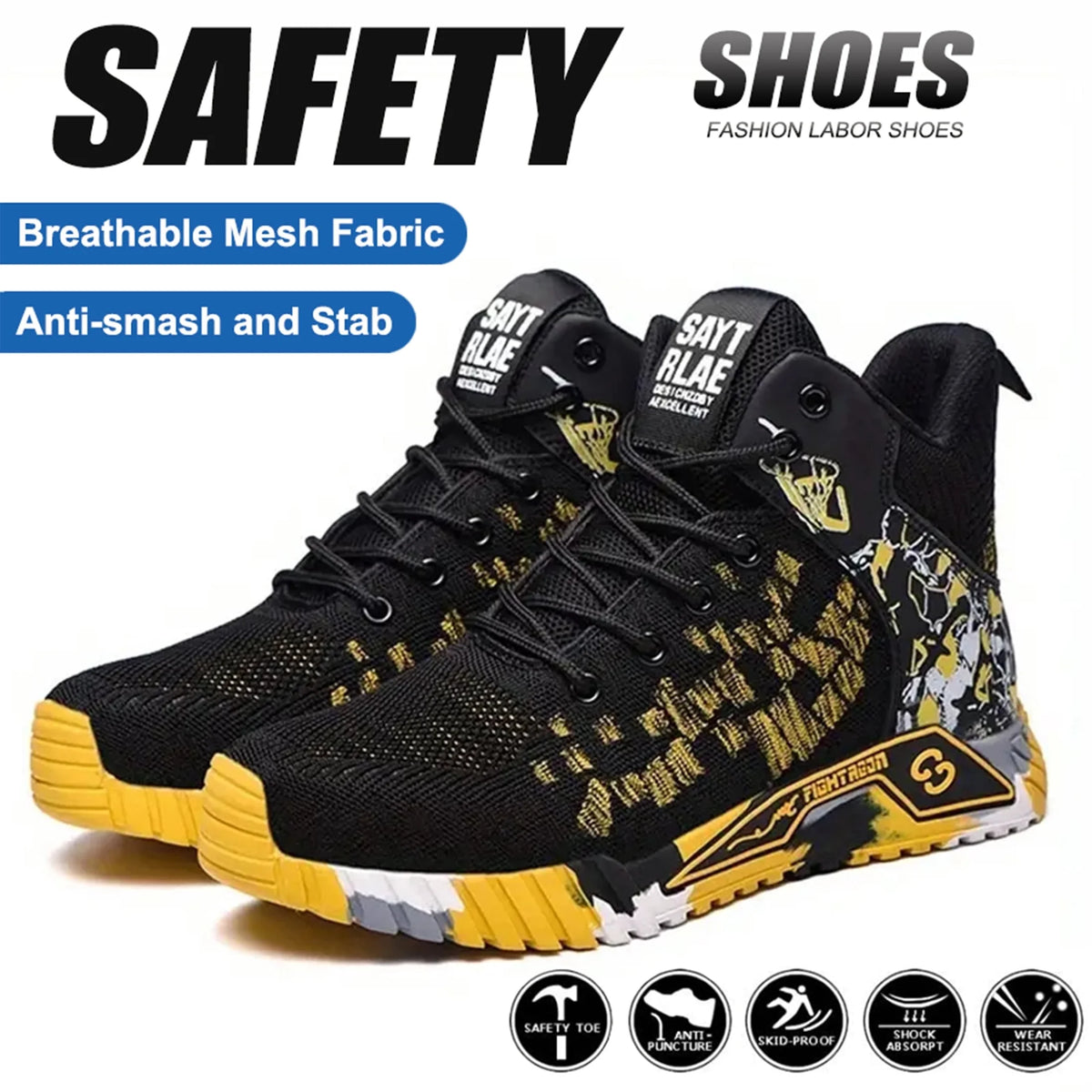 Steel Toe Boots for Men Work Safety Shoes Anti-Smash Anti-Puncture Indestructible Shoes Construction Working Boots Outdoor Security Boots Yellow